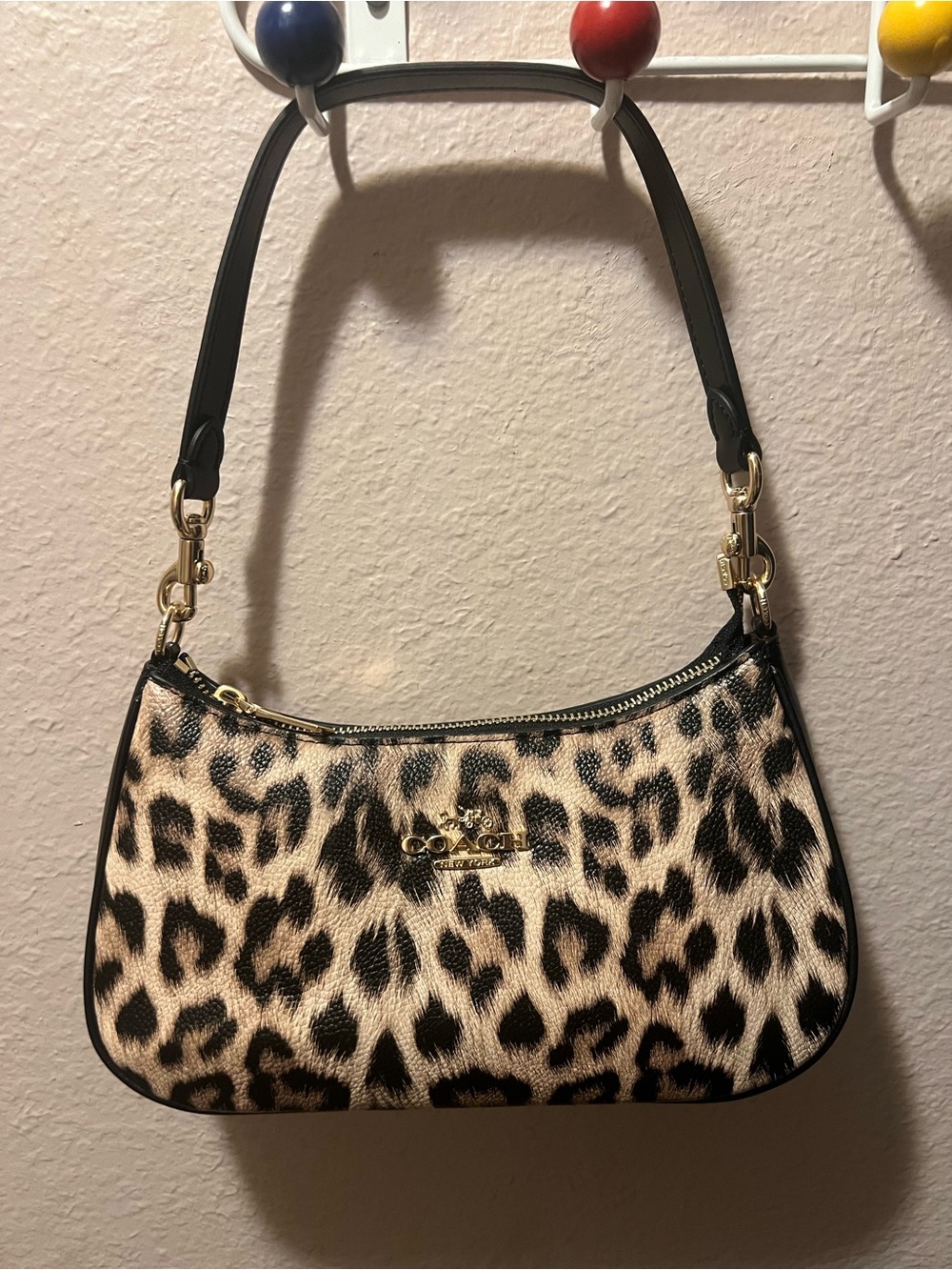 Coach Leopard-Print Shoulder Bag in Black and Tan